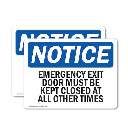 Signmission Emergency Exit Only Door Must Be Kept Closed, 5 in W x Rectangle, Vinyl Decal OS-2PACK-NS-D-35-L-11818